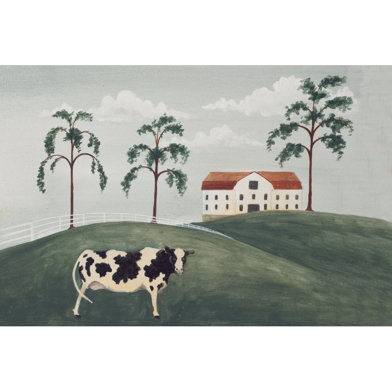Primitive Cow - Wrapped Canvas Print, 30cm H x 46cm W x 3.8cm D