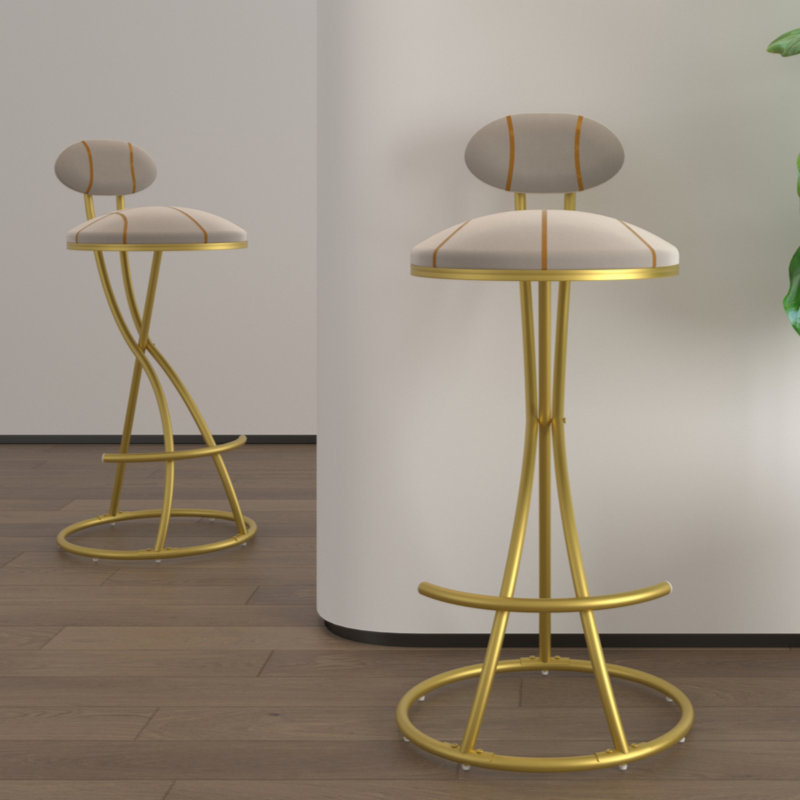 Tabourets de bar ronds en forme de S avec 2 chaises de comptoir rembourrées en velours pour la salle à manger, Doré