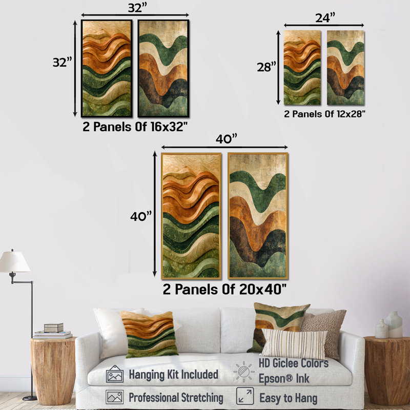 «Green Ploughed Earth Abstract Landscape I - Farmhouse Wall Art», ensemble de 2 pièces, H 32 po x l 32 po
