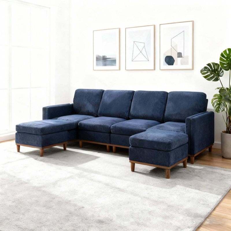 Canapé moderne avec rembourrage doux, canapé modulaire pour le salon, le bureau et la salle à manger, Tissu bleu