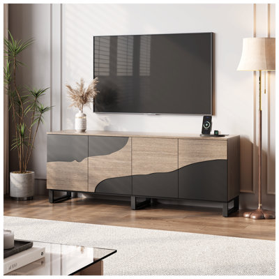 70" TV Stand with Power Outlet, Black Large TV Stands for 75 Inch TV, Entertainment Center with Storage and Adjustable Shelf by Gracie Oaks