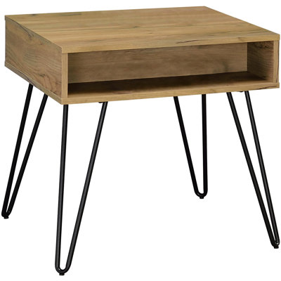 Golden Oak And Black Square Table With Rustic Appeal Functional Storage End Paper Finish