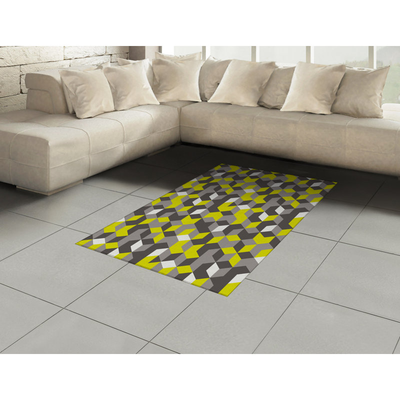 Mustard Yellow High Density Long Fiber Poly Threads Decorative Area Rug Carpet, Rectangle 4' x 5'8"