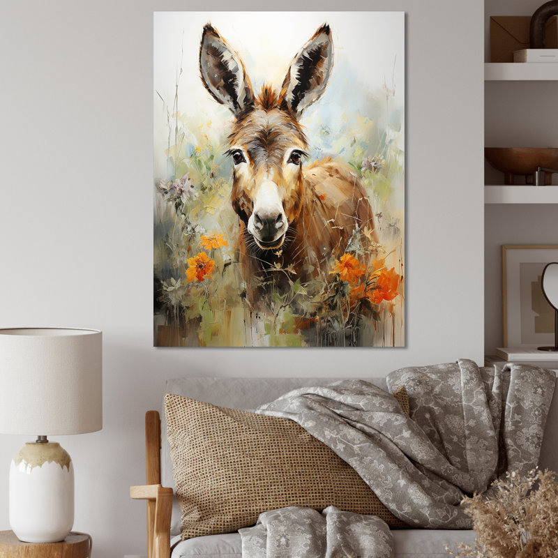 Donkey Flower Meadow - âne, art mural, Toile tendue, H 32 po x l 24 po x P 1 po