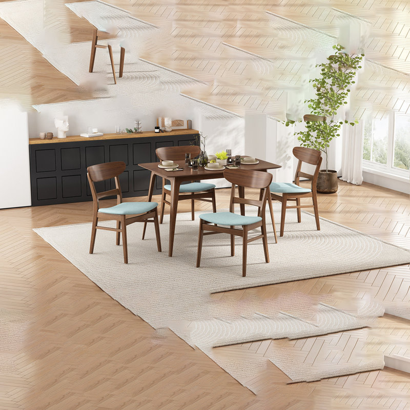 [Vidéo] Ensemble de salle à manger 5 pièces de style Mid-Century moderne, structure en bois d'hévéa, une table et 4 chaises rembourrées