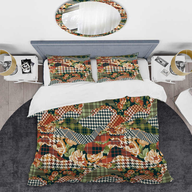 Ensemble de housse de couette à motifs jaune et vert, Housse de couette pour grand lit et 2 taies décor