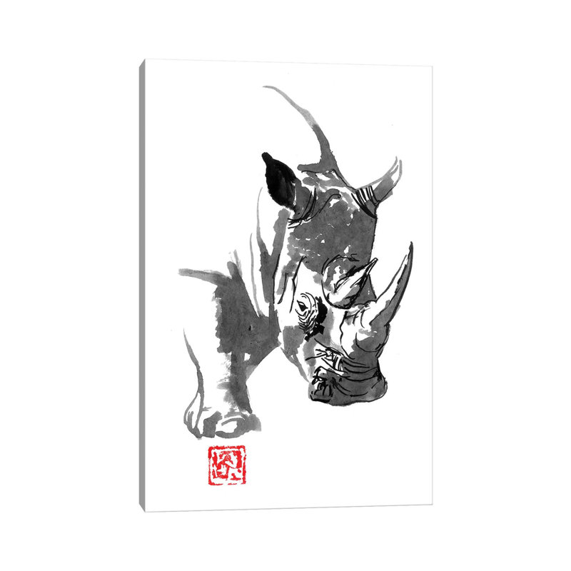 Rhino by Péchane - Painting on Canvas, Wrapped Canvas, 66.04 cm H x 45.72 cm W x 3.175 cm D
