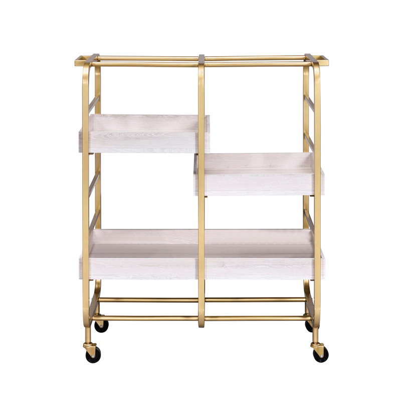 Chariot de service doré et blanc pour la salle à manger - 3 plateaux réglables en métal robuste