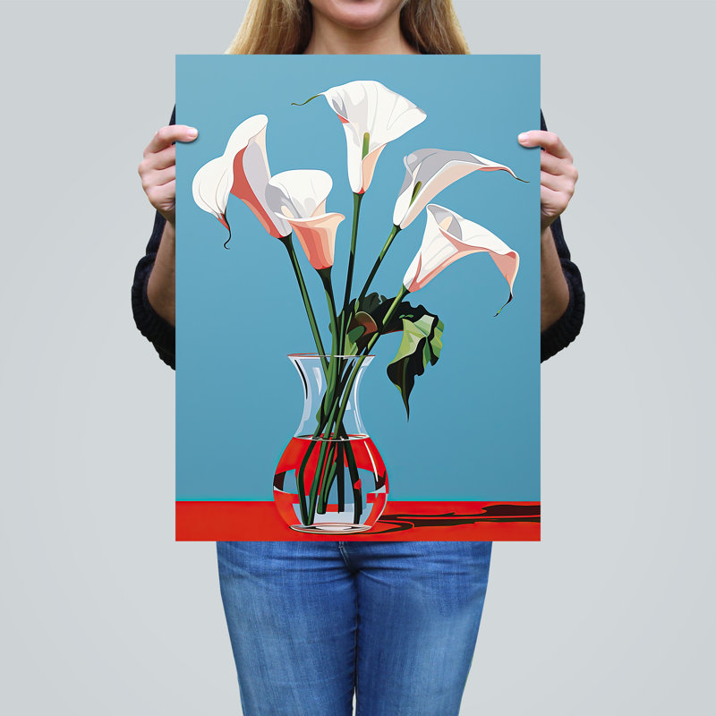 Wall Art Print Lustrous Lilies Calla Flowers Blue Living Room