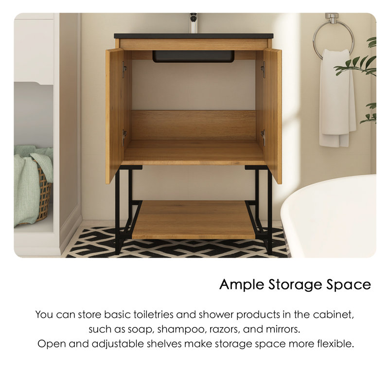 Ensemble de meuble-lavabo simple 24 po avec plateau en résine Belem, Noir, Chêne