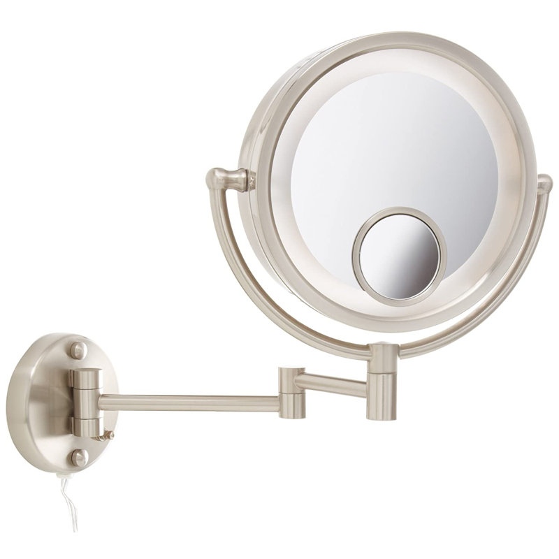 Warthen 8.5" Lighted Wall Mount Magnified Makeup Mirror, Plug In
