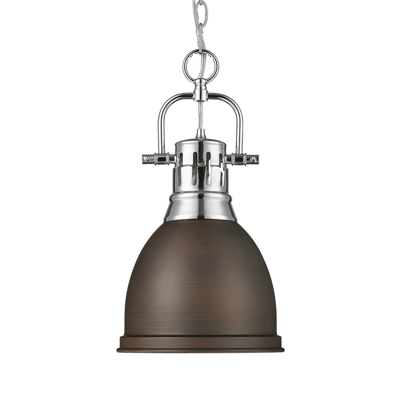 Luminaire suspendu 1 lumière avec chaîne Cajoux, H 8,875 po x l 8,875 po, Bronze huilé, Chrome chrome