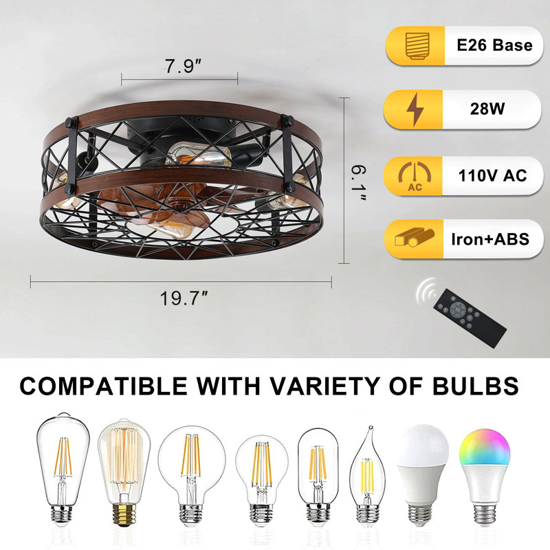 Modern Ceiling Fan With Light Remote Control, 3 Solid Wood Blades, Suitable For Indoor And Outdoor