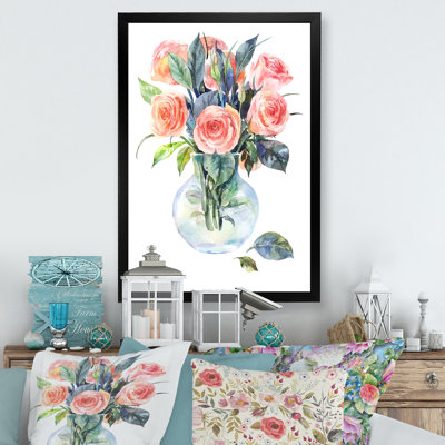 Roses roses dans un verre - peinture sur toile