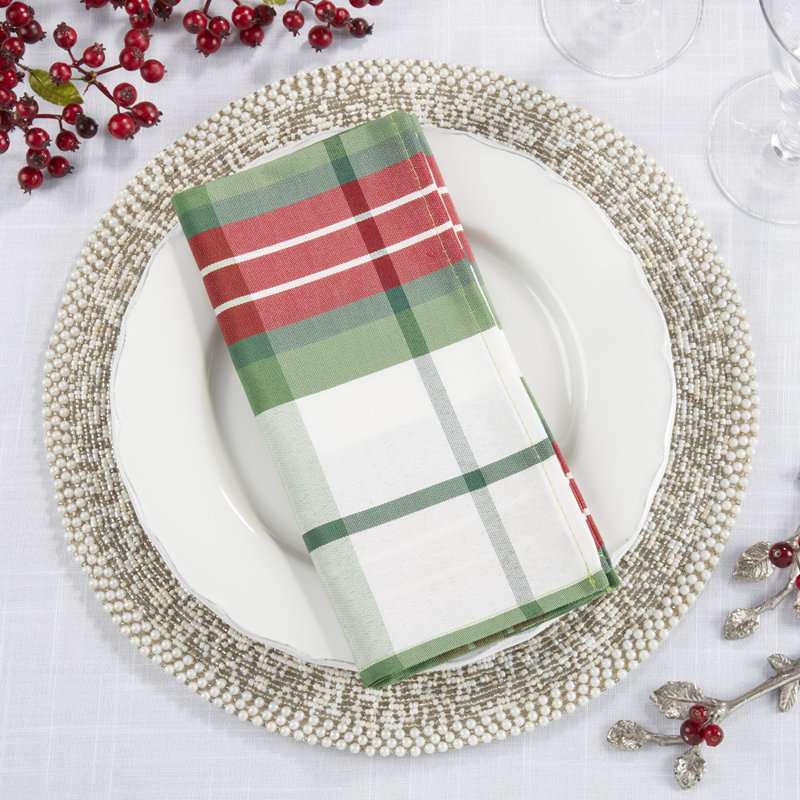 Multicolored Plaid Design Holiday Cloth Napkins 20" W X 20" L, Set Of 4