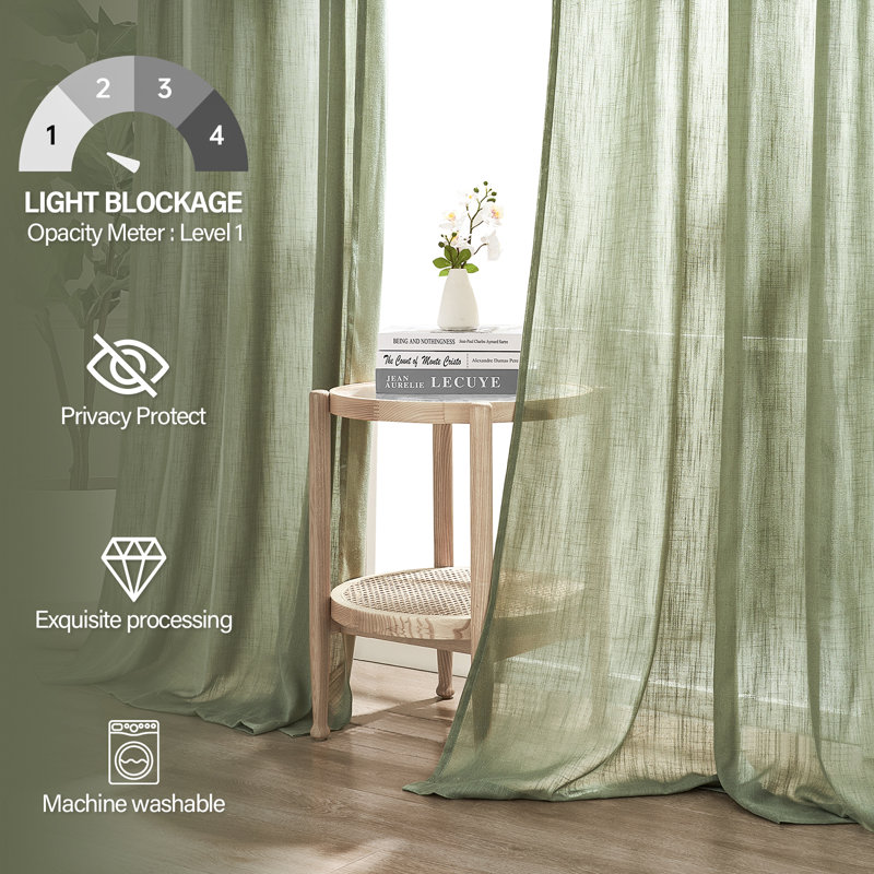 Dennan Linen Curtain Rod Pocket Back Tab,Linen Semi Sheer Curtains for Bedroom, 50" W x 84" L, Sage Green