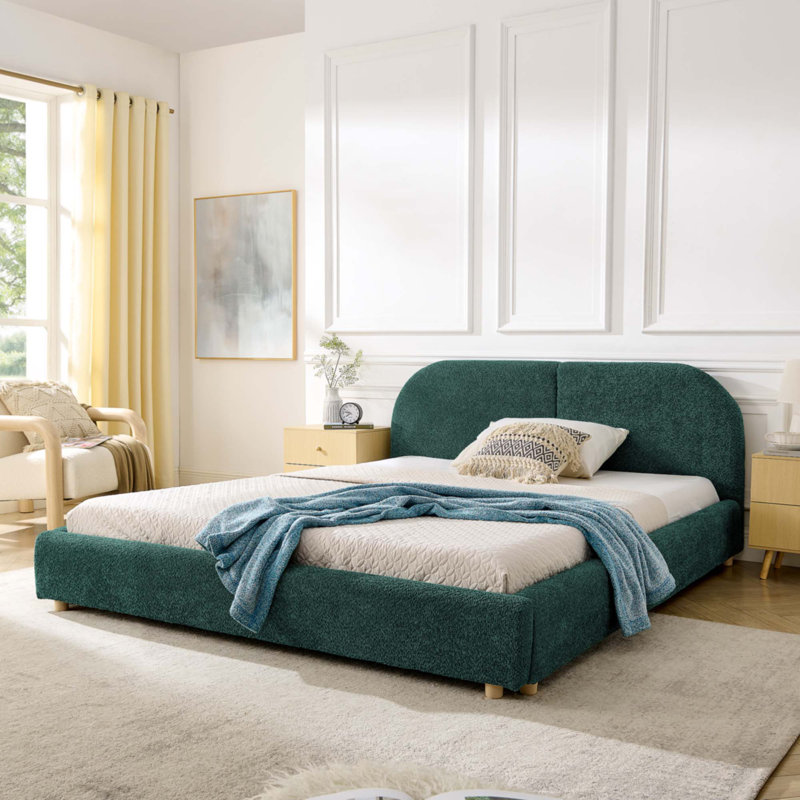 Queen Size Upholstered Bed Frame, Queen, No Storage Included, Green