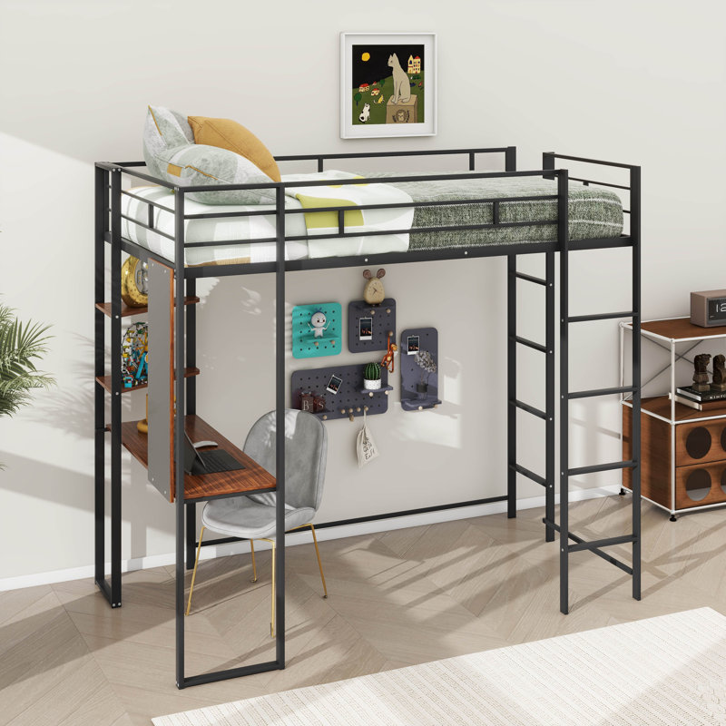 Lit mezzanine simple pour enfants Emberlynn, Noir
