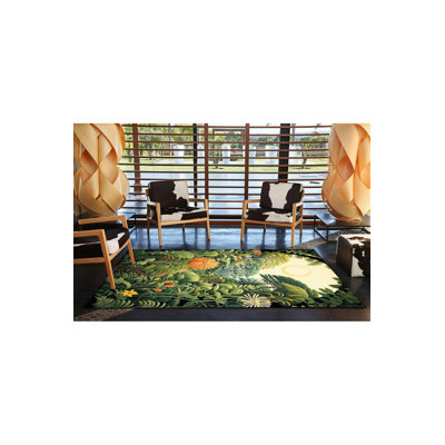 Tapis vert lavable à motif animal botanique vert