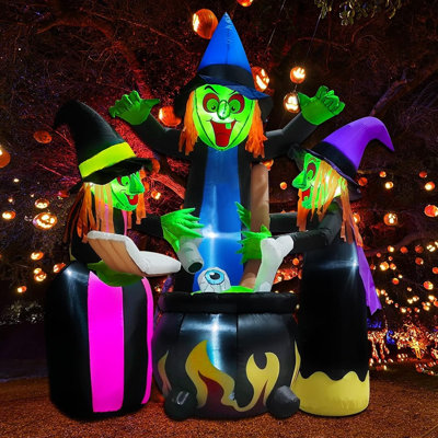 Halloween Witch Trio Inflatable with Built-In LED Lights, Spooky Blow-Up Yard Decoration for Lawn, Garden, Home and Halloween Parties