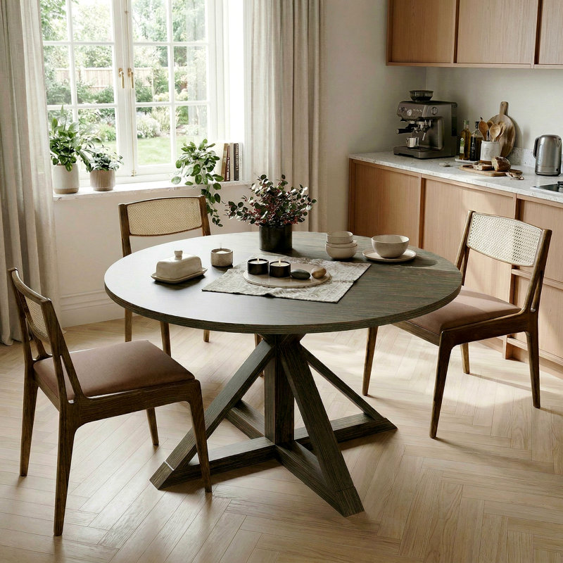 Table de salle à manger ronde 47 "en bois massif pour 4 personnes - Chêne Gracie et piédestal