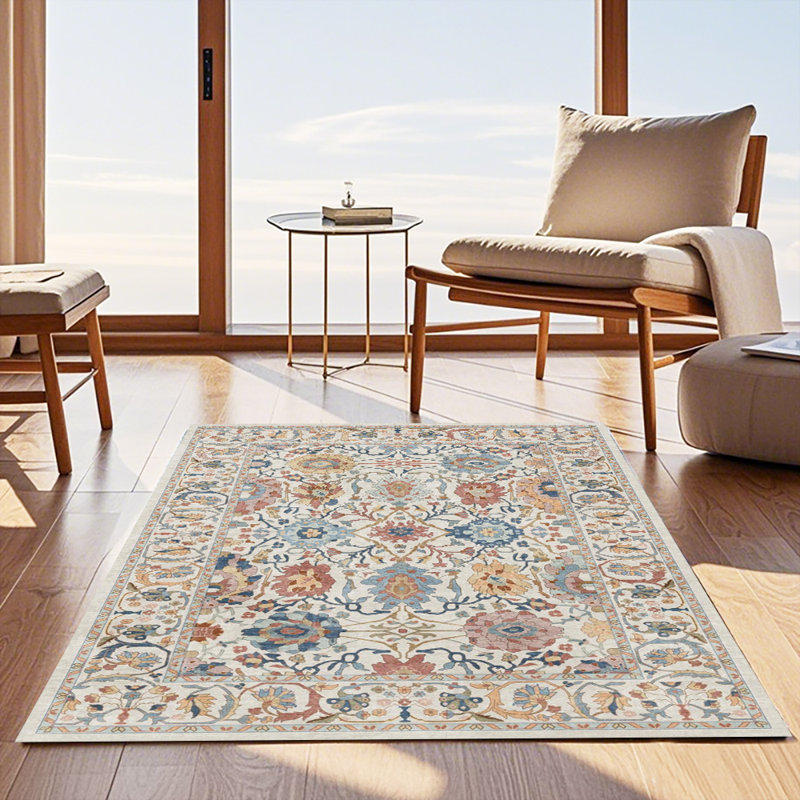 Vintage Patterned Area Rug with Non-Slip Rubber Backing, Innovative Textured Surface Decorative Carpet for Living Room, Bedroom, Dining Room - Durable Fade-Resistant Floor Mat