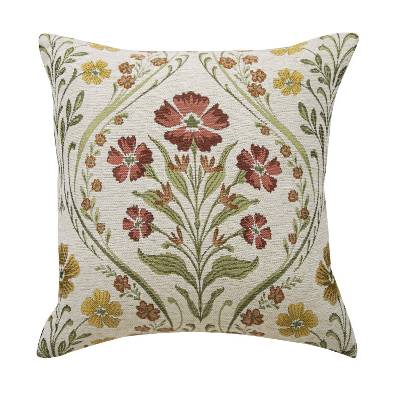 Alaaya Floral Square Cushion, Beige/Green/Pink