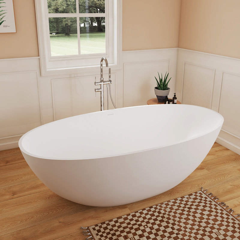 Baignoire profonde autoportante à surface solide de 71 po Fslefay, Blanc