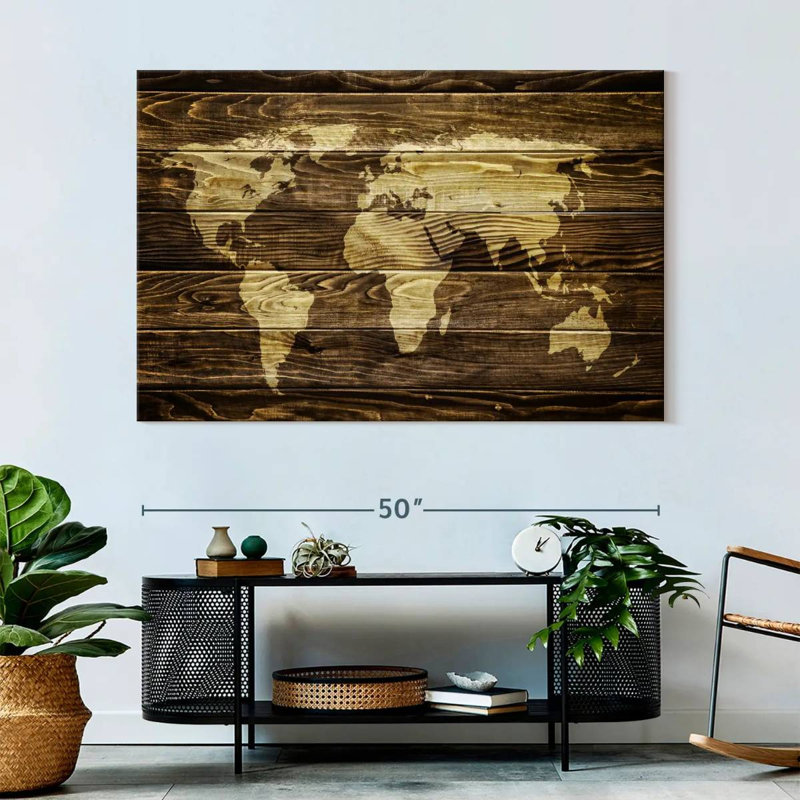 Dark Wood World Map Canvas Print, 34" H x 51" W x 1.25" D