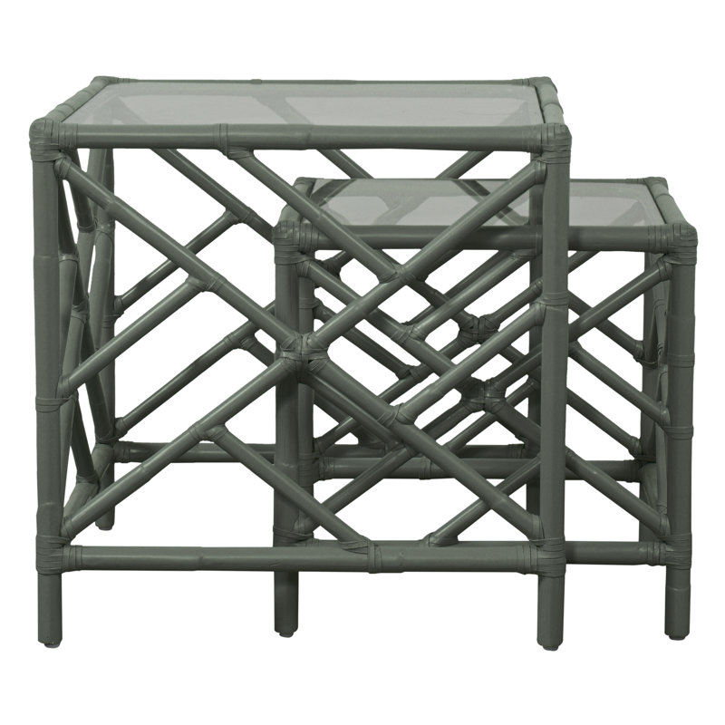 Chippendale Glass Nesting End Table, Evergreen