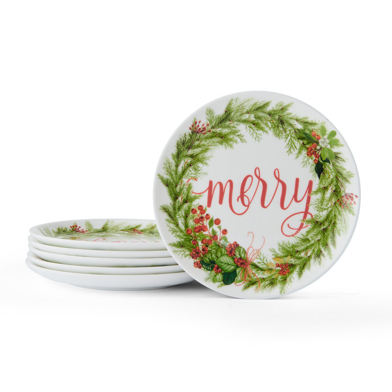 Festive Garland 7-In Bone China Appetizer Plates, Set Of 6