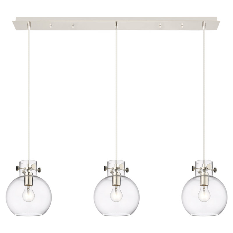 Luminaire suspendu sphère 3 lumières Amrith, Transparent, Nickel poli