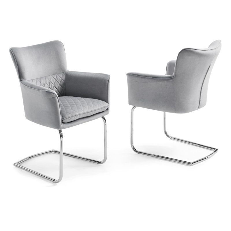 Osier Velvet Arm Chair, Chrome, Light Gray