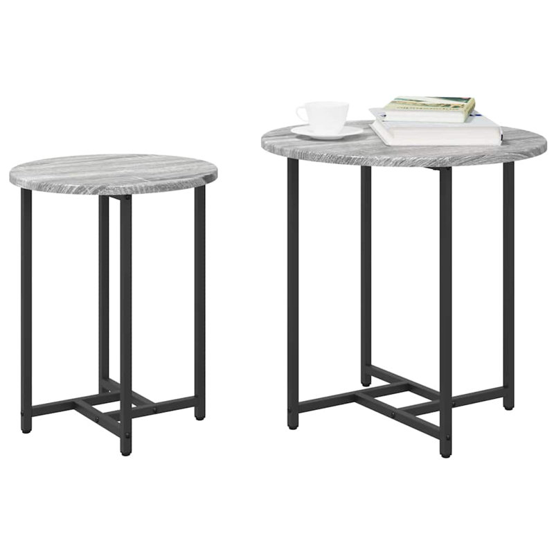  Side Table Set 2 Pcs Black Oak 50 X 50 X 50 Cm, Grey Sonoma