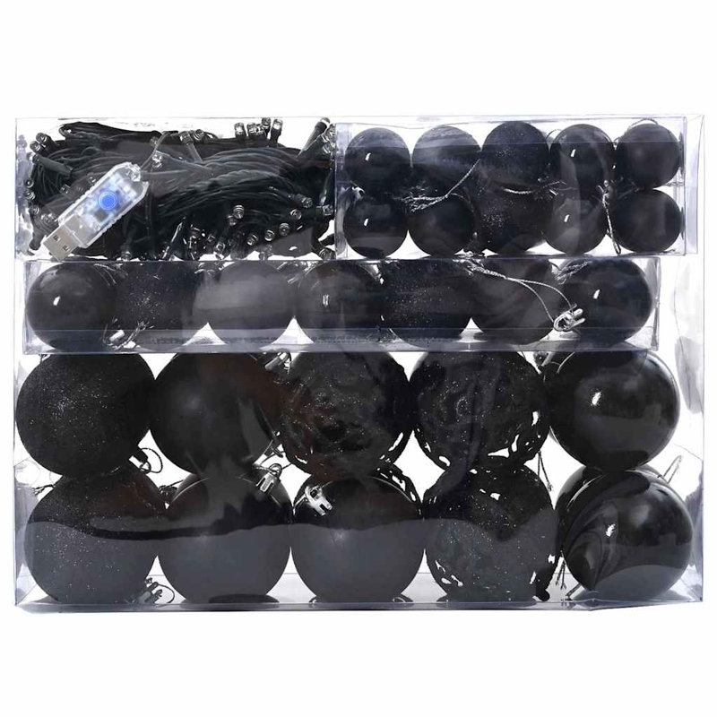 Christmas Bauble Set with 150 LEDs 61 pcs Plastic, Black
