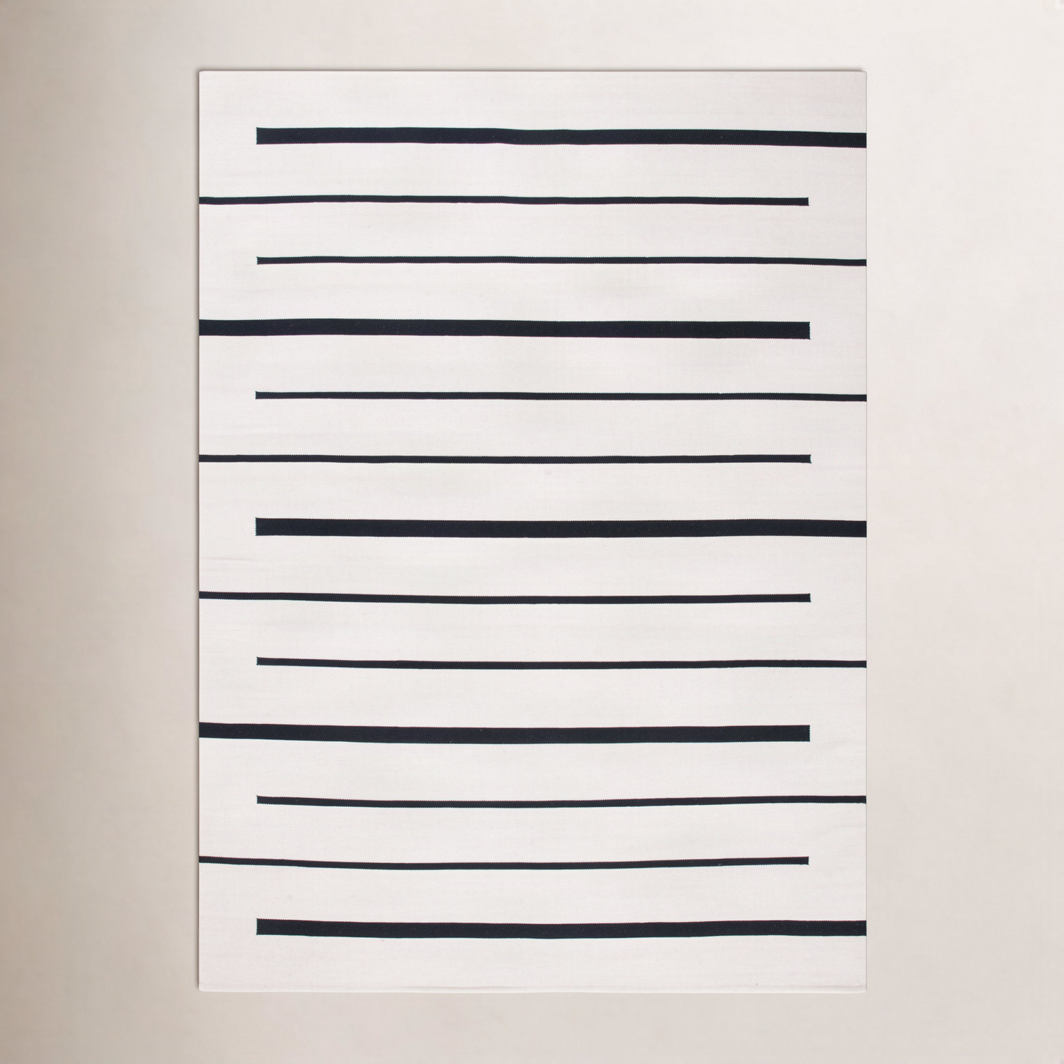 Mana Ivory Black Hand-Woven Striped Cotton Rug, Rectangle 4' x 6'