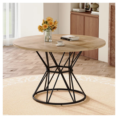 Table de salle à manger ronde 47,3 po avec base en sablier industriel, plateau en bois aggloméré moderne pour 4 à 6 personnes