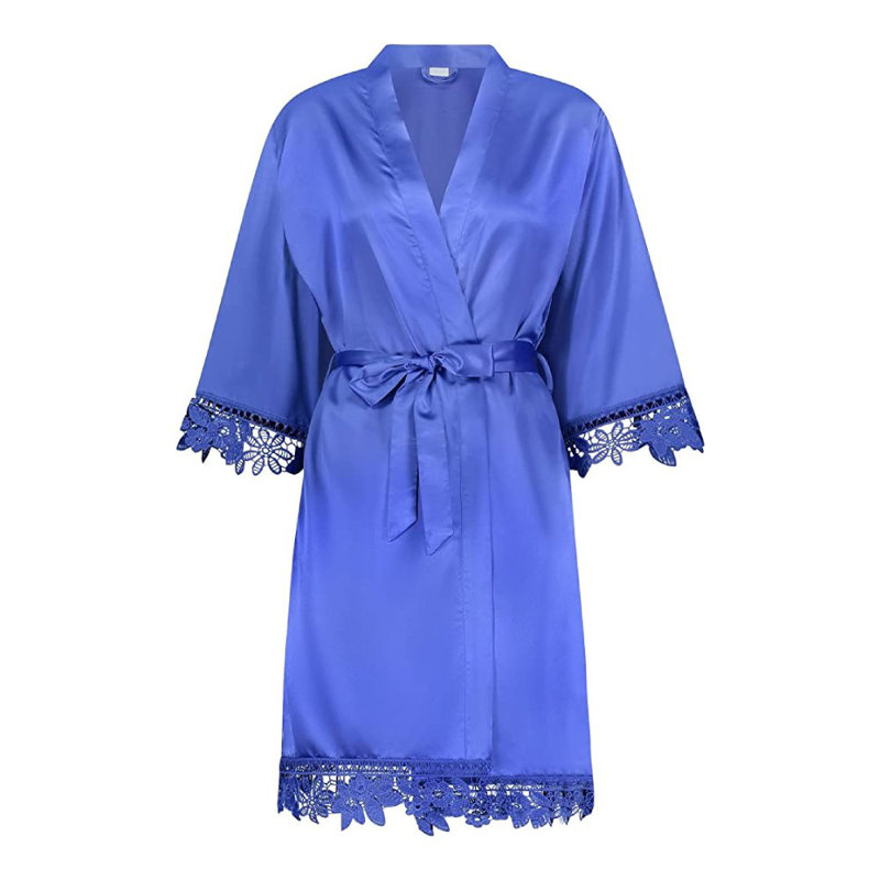 Peignoir en satin de satin fille au-dessus du genou, Azur, SL, Oui