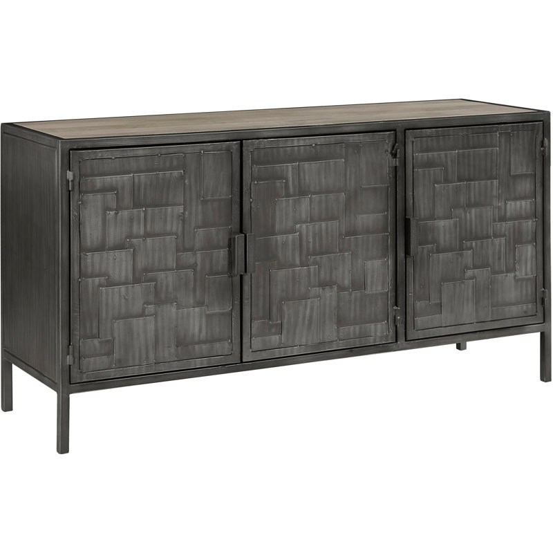 Gray Mango Wood and Metal 3-Door Sideboard
