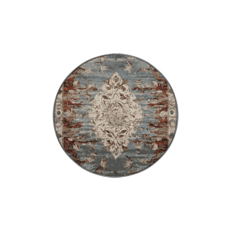 Machine Washable Gray Area Rug, Round 4'