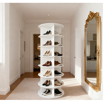 Étagère à chaussures rotative à 7 niveaux, présentoir à chaussures rotatif, blanc