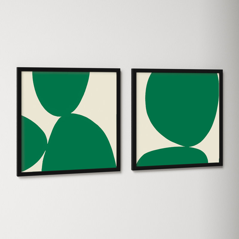 Green Ink. Set Of 2 by Lee Lessem, Black Framed, 16" H x 16" W x 1.25" D
