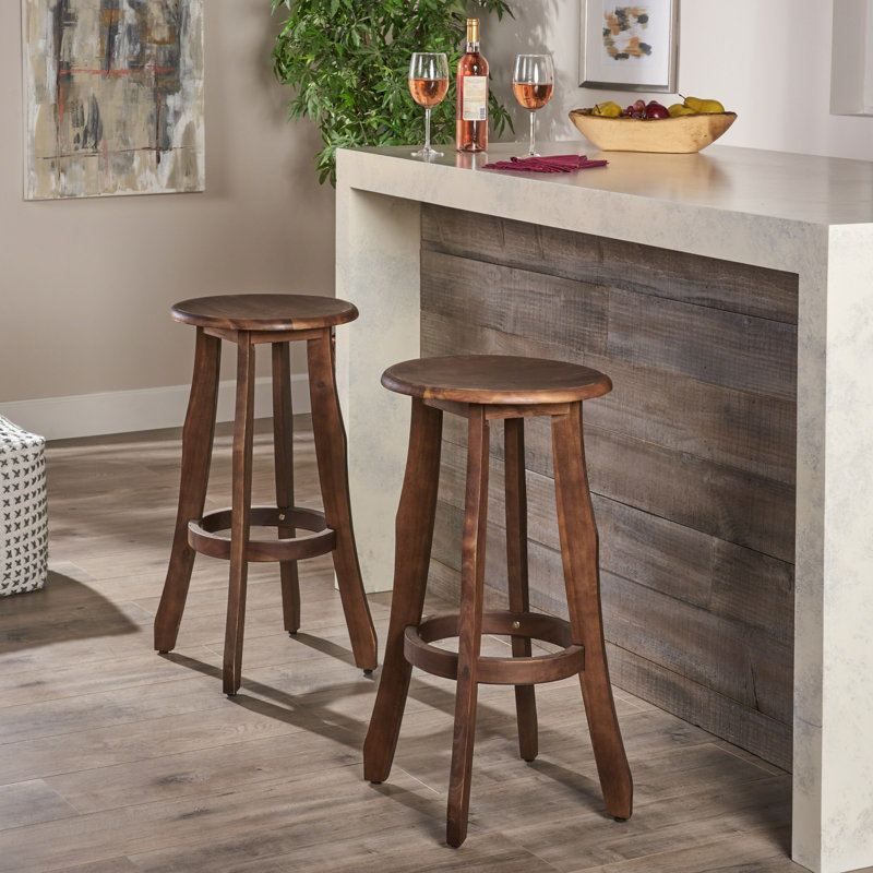 Tabourets de bar en bois avec siège rond, ensemble de 2, construction robuste, comptoir et finition rustique pour la maison ou le bar