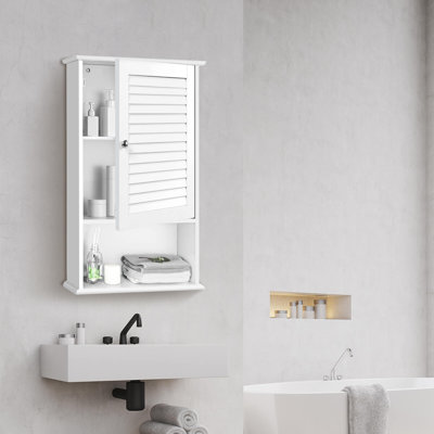 Wall Mount Bathroom Single Door Storage Cabinet With Height Adjustable Shelf, White