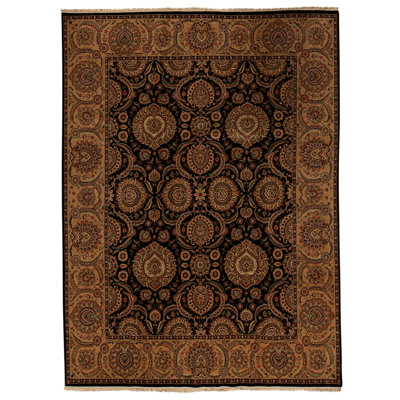 Tapis noir / orange foncé / bourgogne de haute qualité noué à la main