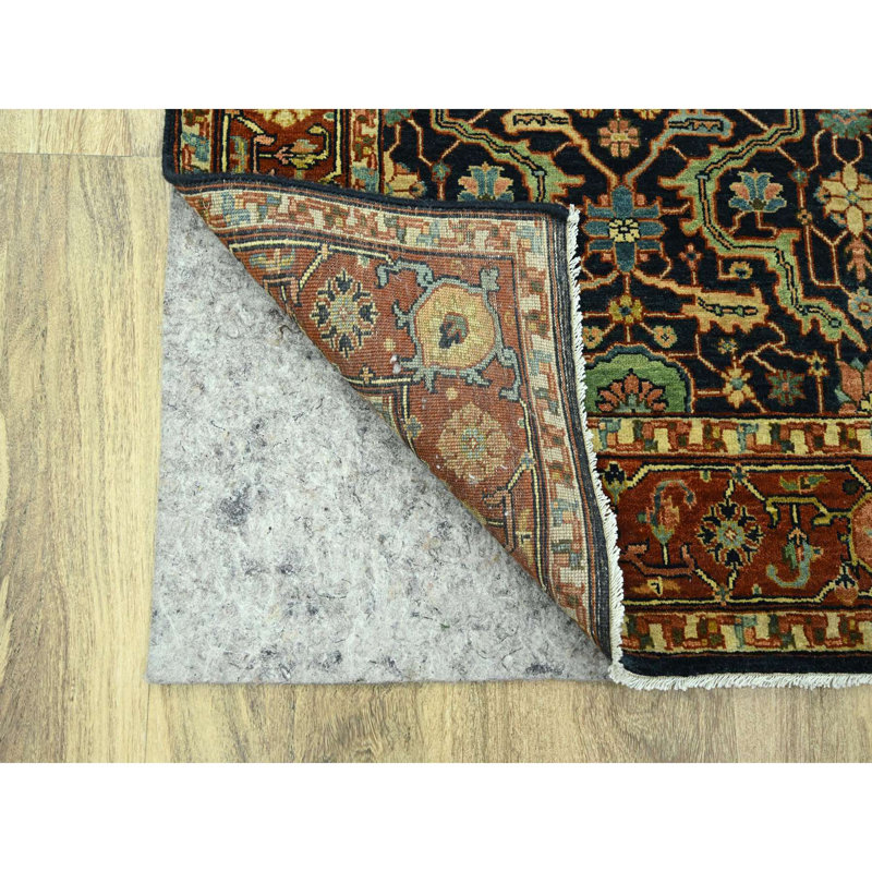 5'3"x7'1" Midnight Blue Heris All Over Design Hand Knotted Soft Wool Rug G76230