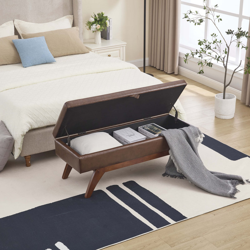 Banc de rangement en similicuir, Brun