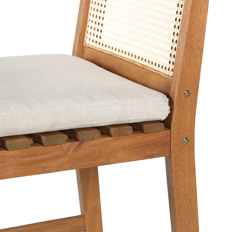 Tabourets de bar en bois d'acacia durable avec dossiers tissés et coussins moelleux pour les patios, 4