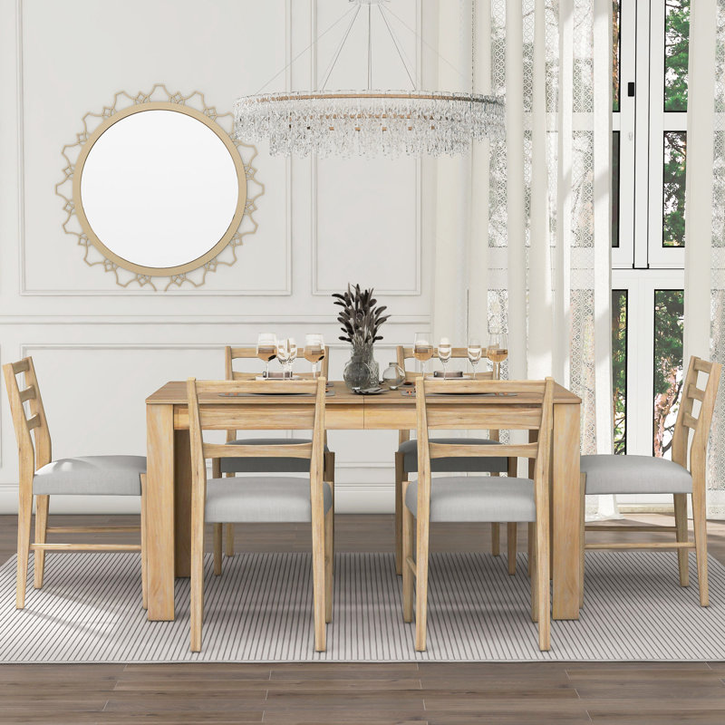 Ensemble repas pour 6 personnes Silsbee, Bois naturel délavé, Bois naturel délavé, Bois naturel patiné / beige