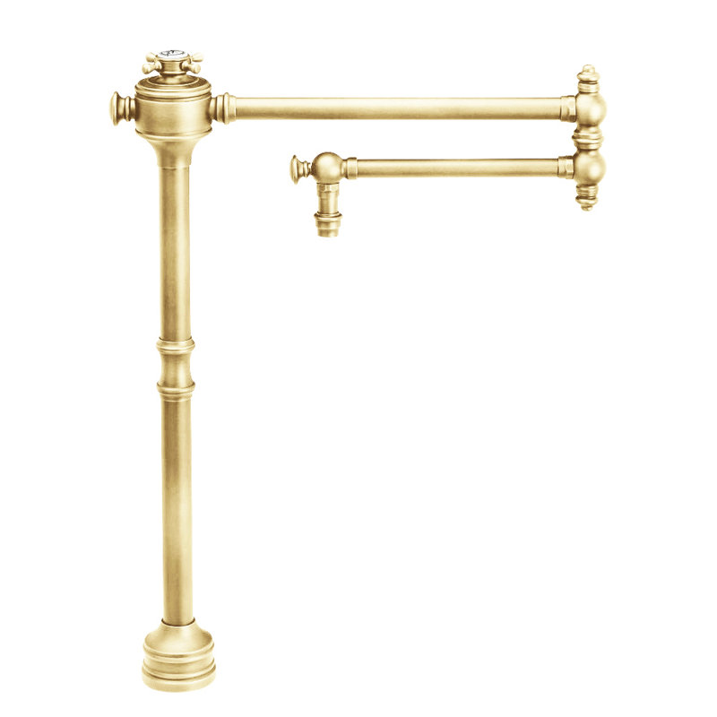 Traditional Counter Mounted Potfiller - Cross Handle, Unlaquered Polished Brass